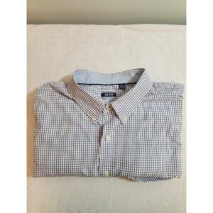 Izod Shirt Mens 2XLT 2XL Tall Blue Check Long Sleeve Big Preppy Business Work